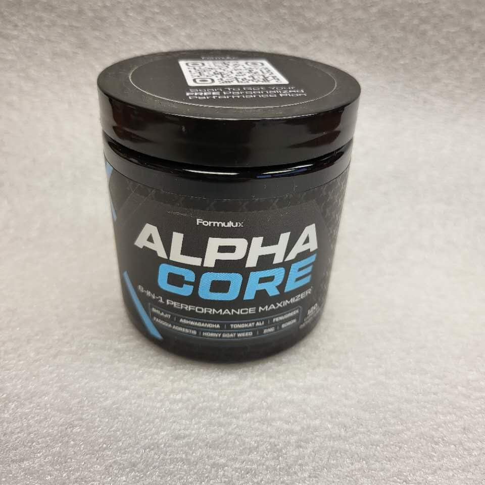 Black container labeled 'Alpha Core' on a gray background
